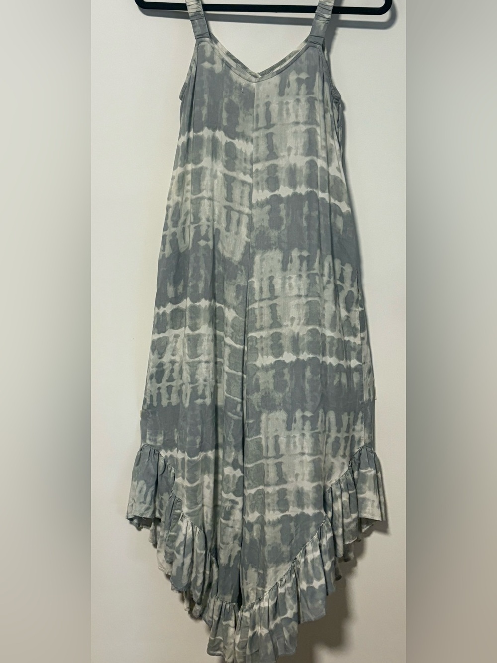 Women's Gray Tie-Dye Ruffle Hem Jumpsuit
